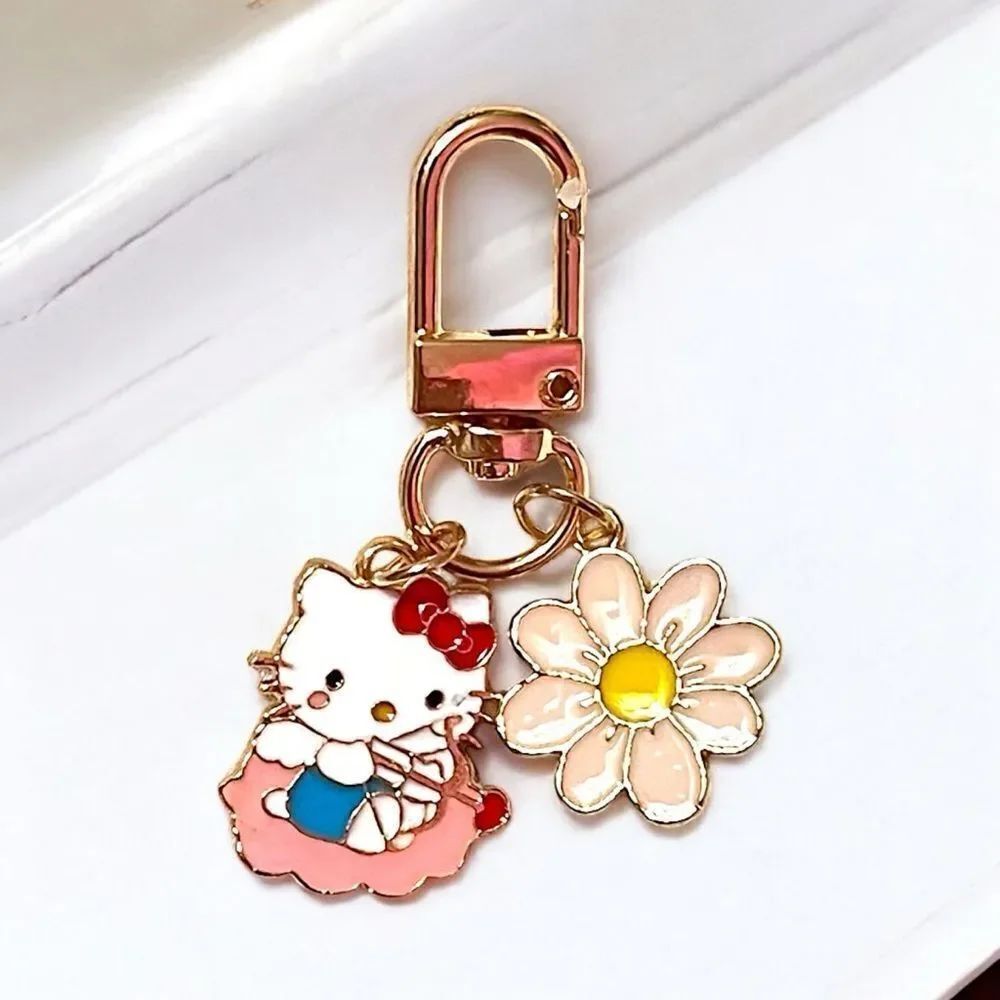 Hello Kitty Cupid Pink Flower Bag Charm Keychain Zipper Pull